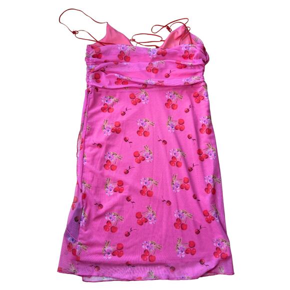 Urban Outfitters Cherry Bright Mesh Mini Dress UO Size Small Stretchy Bodycon - Picture 3 of 8
